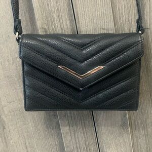 Black Faux Leather Small Purse or Snap Clutch With Shoulder Strap